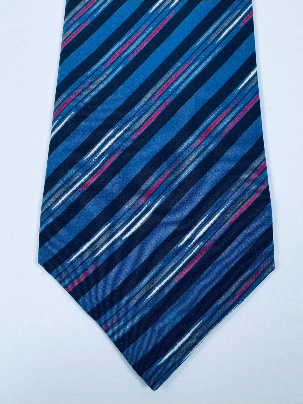 Missoni Tie Mens Blue Red Black Striped Silk‎ Handmade in Spain Classic Necktie